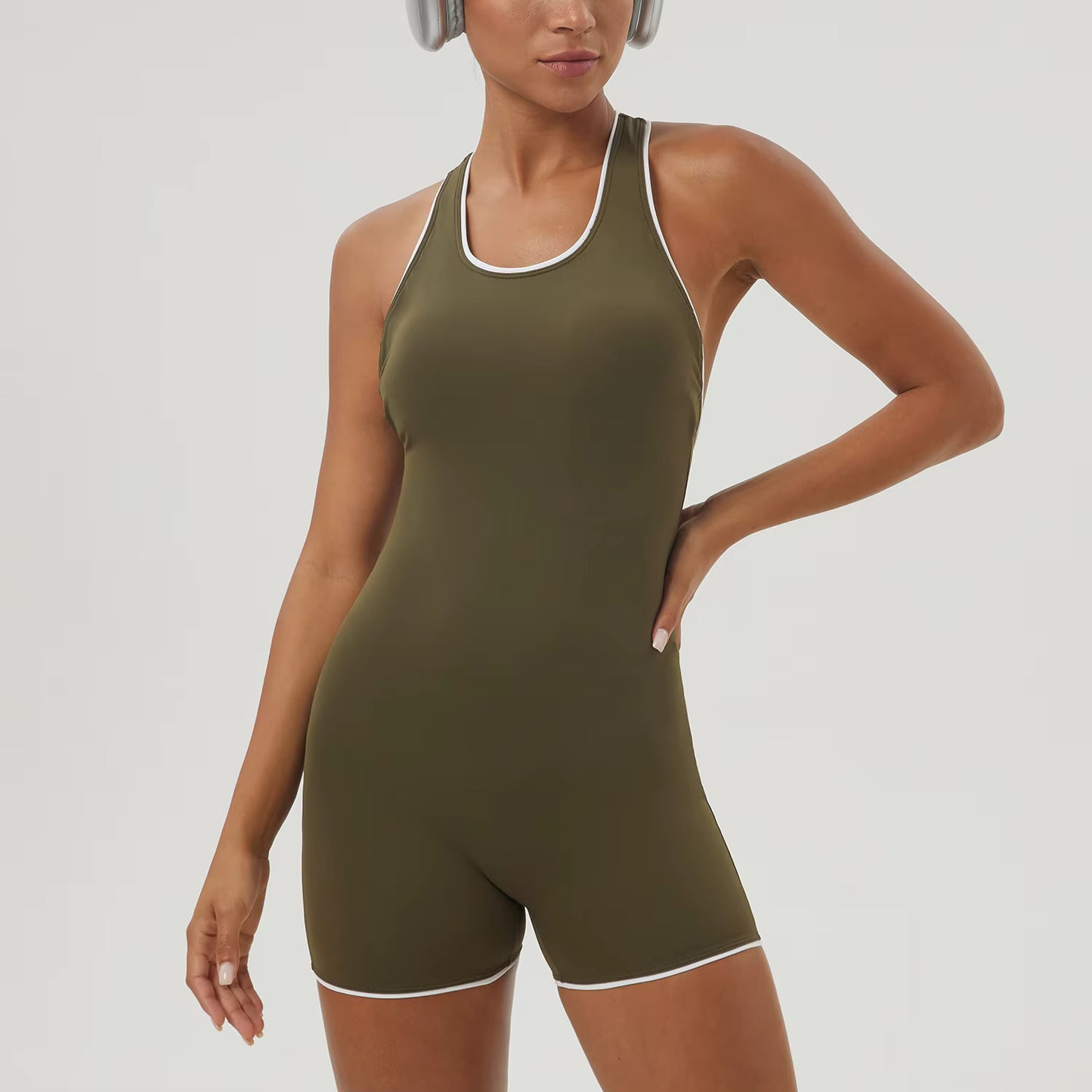 Cutout Backless Contrast Binding Romper
