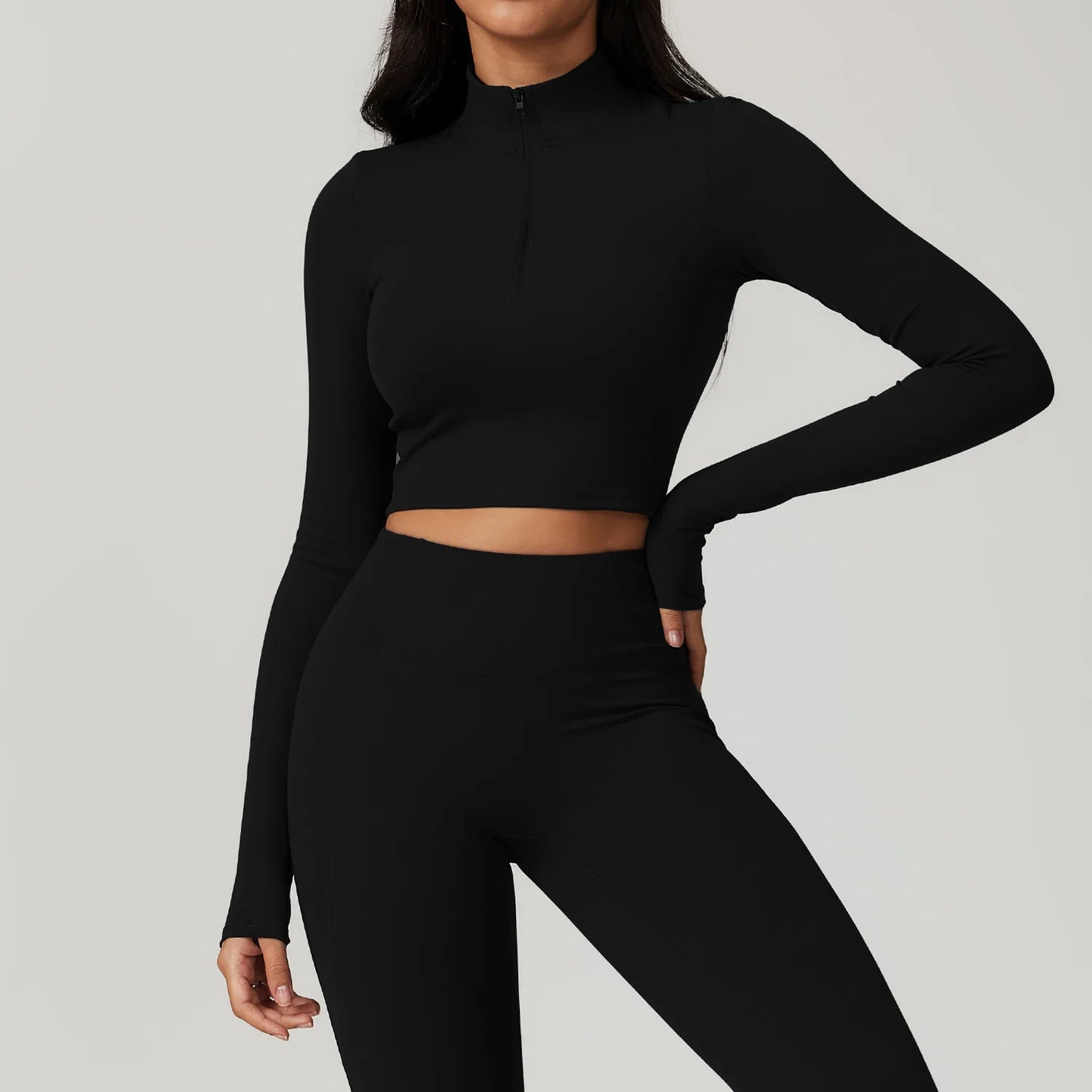 Zipper Full Sleeves Crop Top