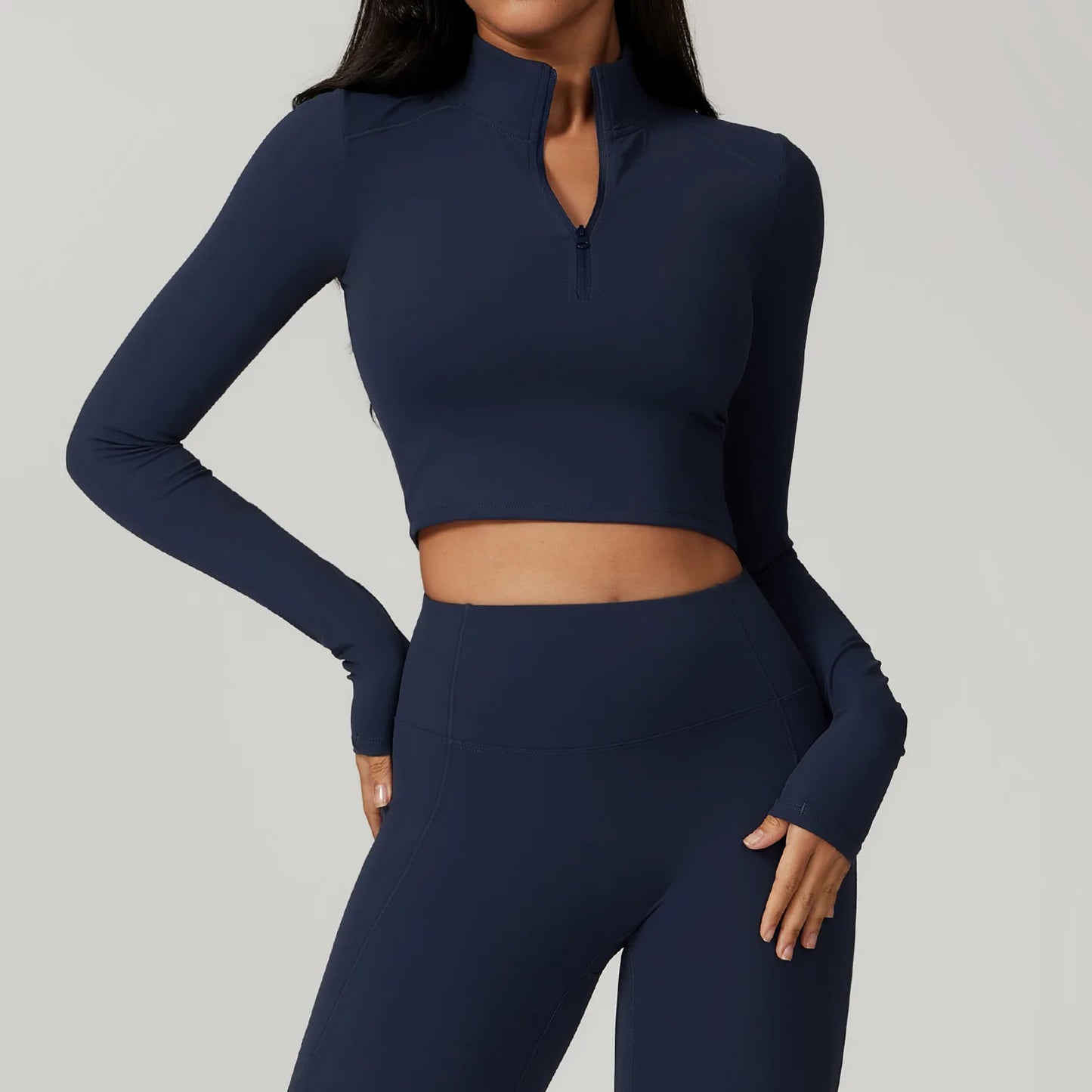 Zipper Full Sleeves Crop Top
