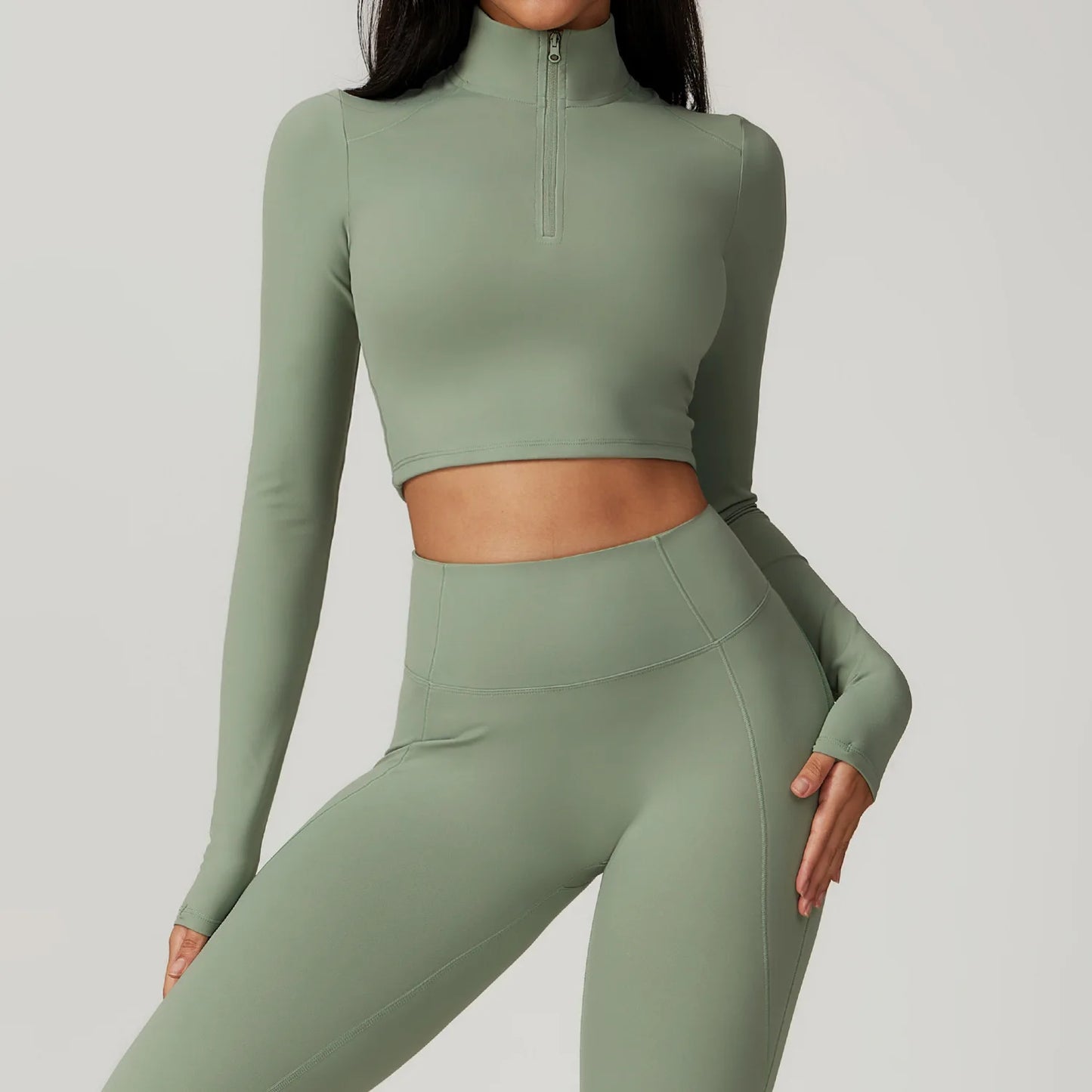 Zipper Full Sleeves Crop Top