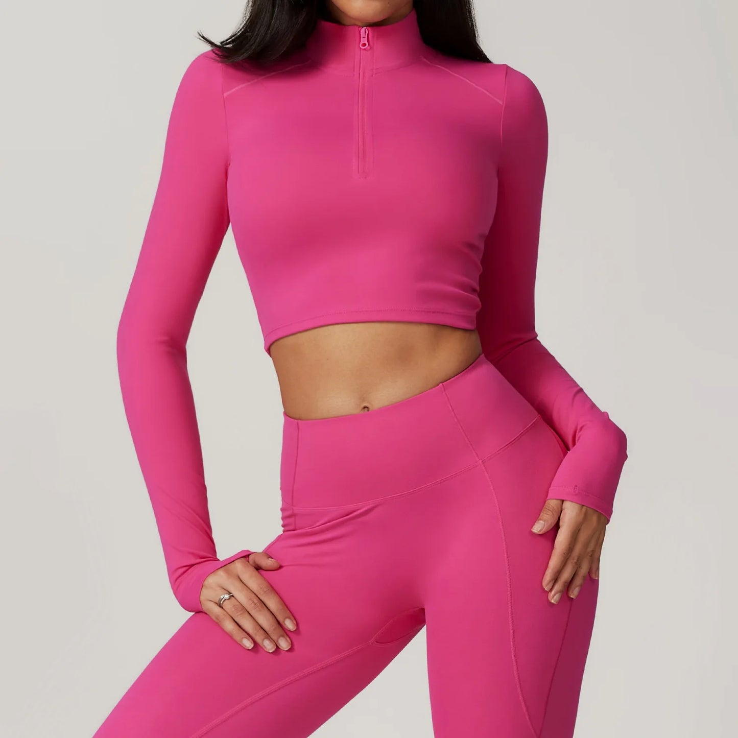Zipper Full Sleeves Crop Top