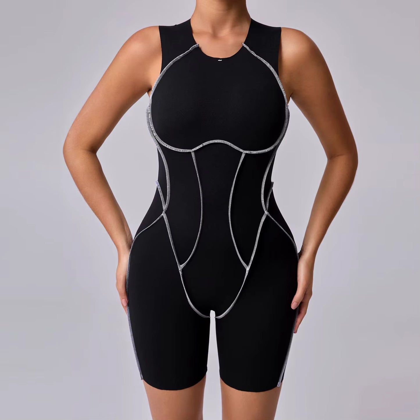 Sleeveless Backless Overstitch Romper