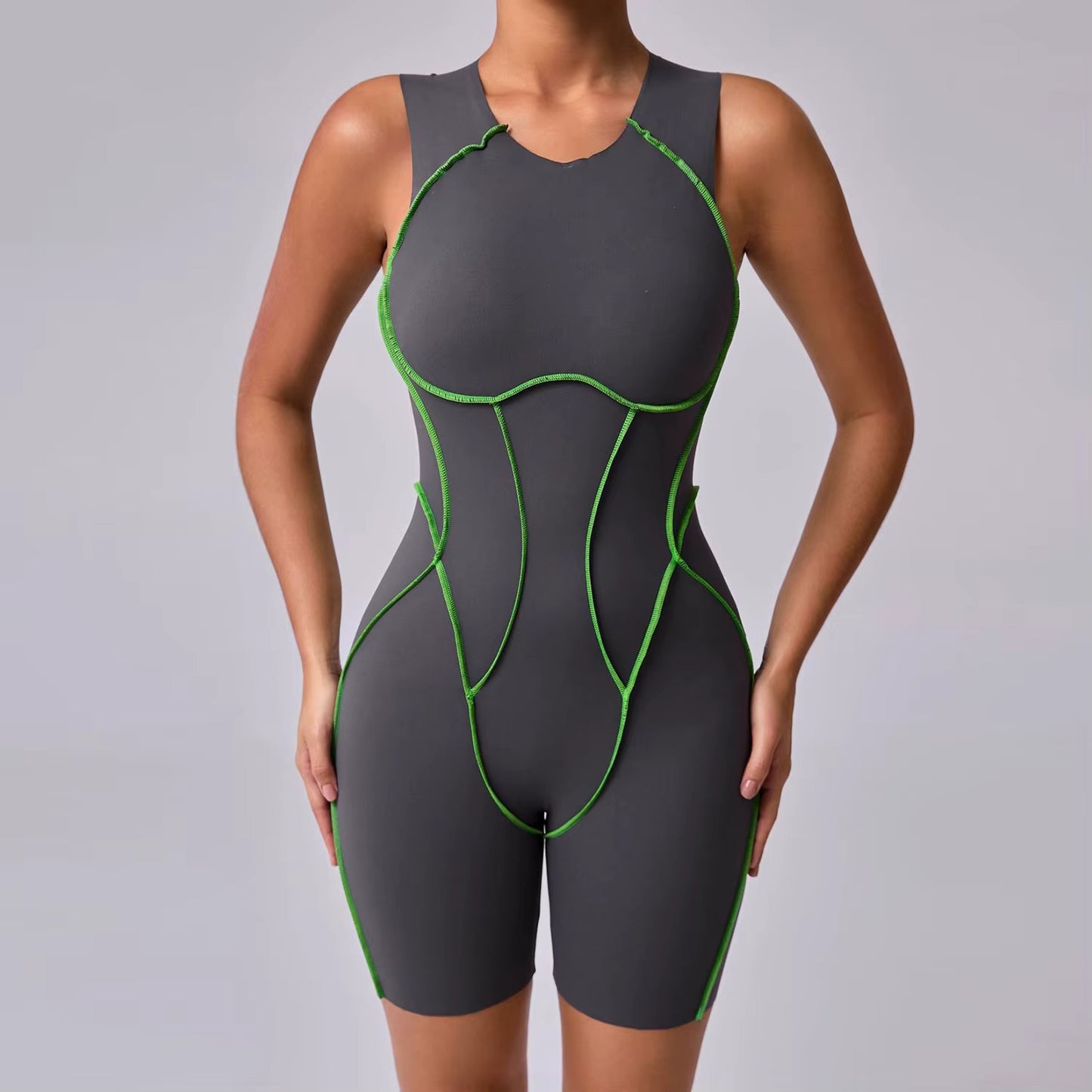 Sleeveless Backless Overstitch Romper