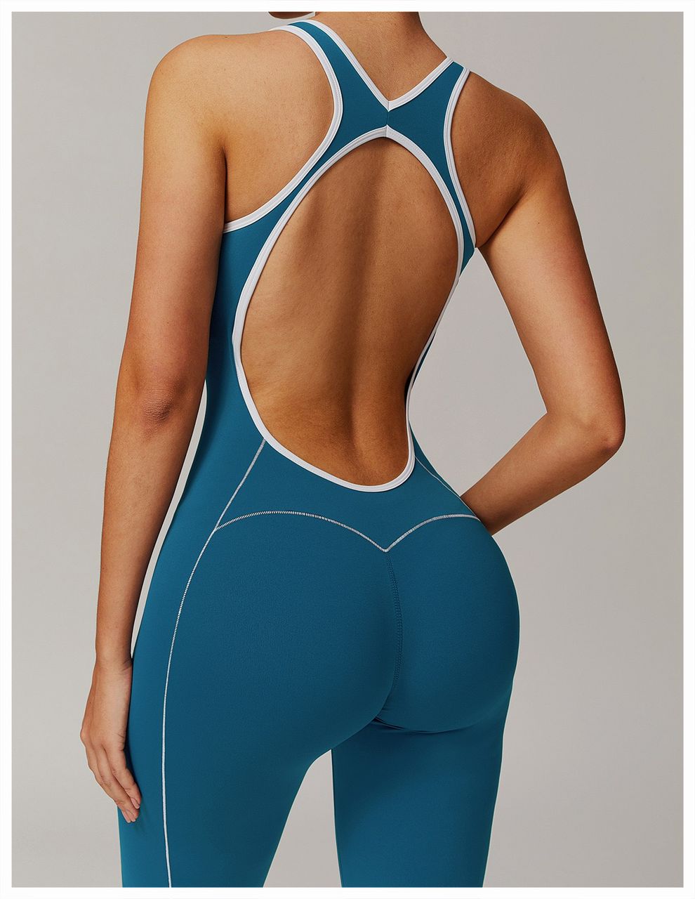 Contrast Binding Backless Cutout Jumpsuit