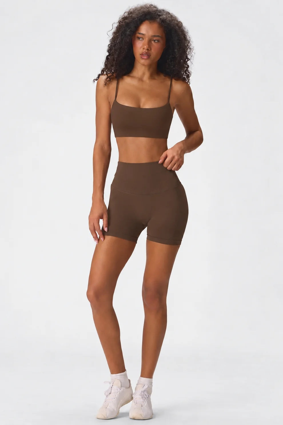 Petite Padded Square Neck Cami Crop Top in Brown