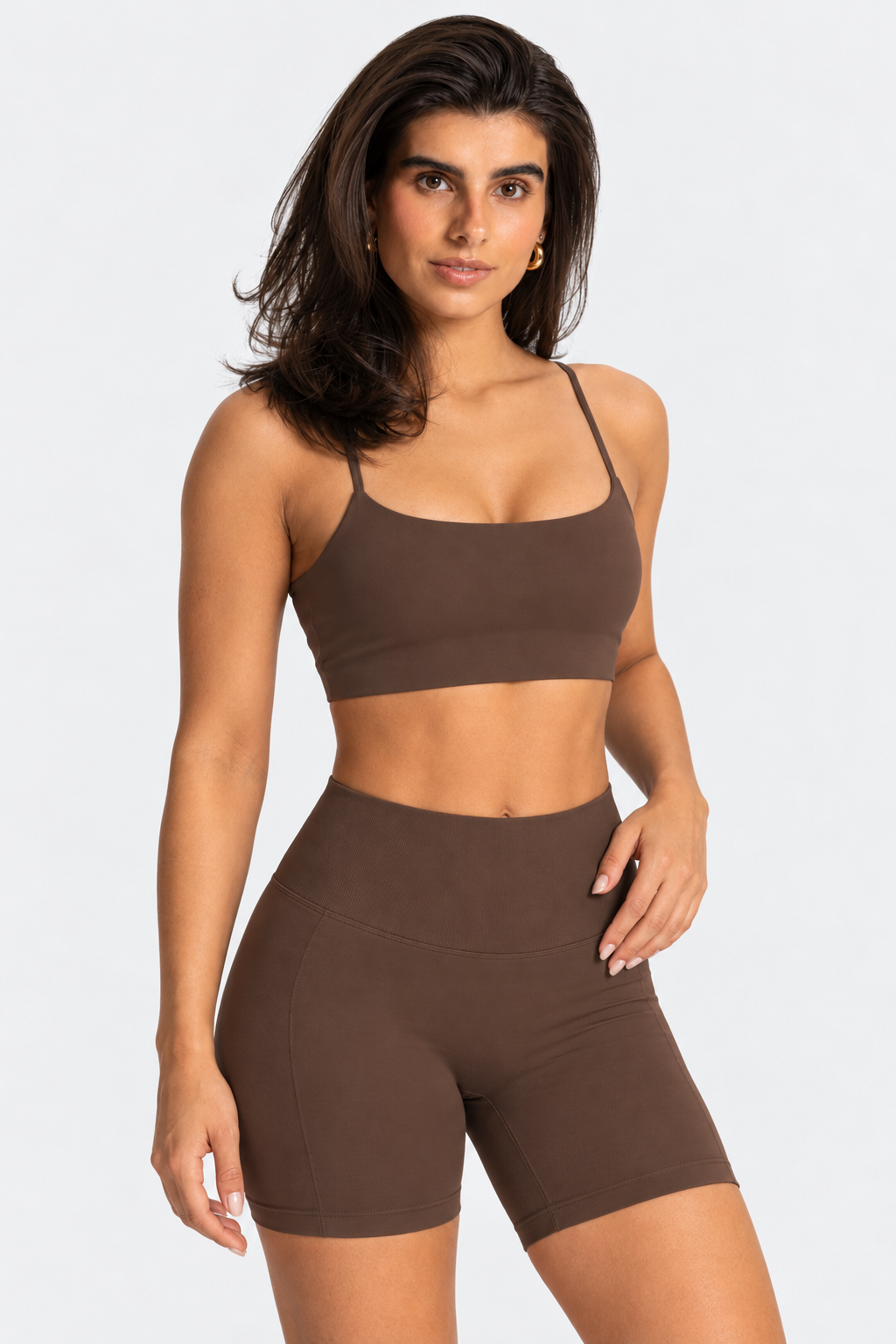 Petite Padded Square Neck Cami Crop Top in Brown