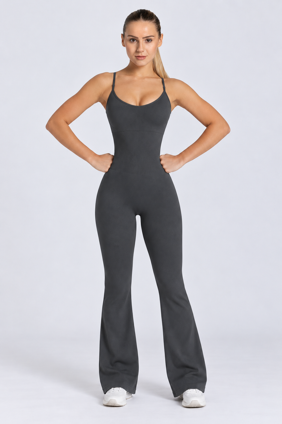 Petite Contour Flared Cami Jumpsuit in Charcoal