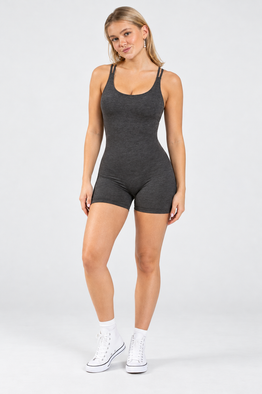 Strappy Open Back Romper in Charcoal