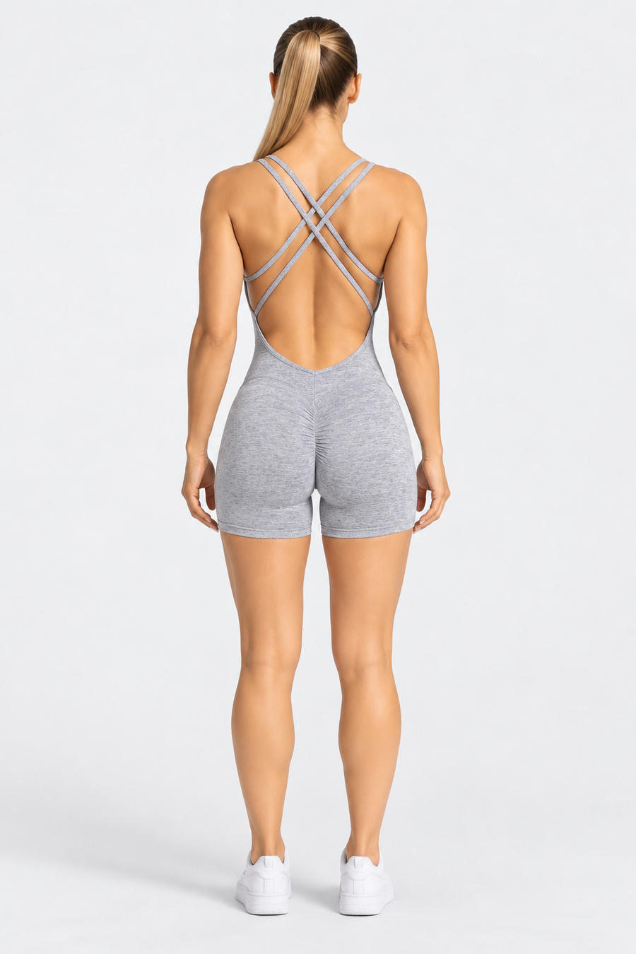 Strappy Open Back Romper in Grey