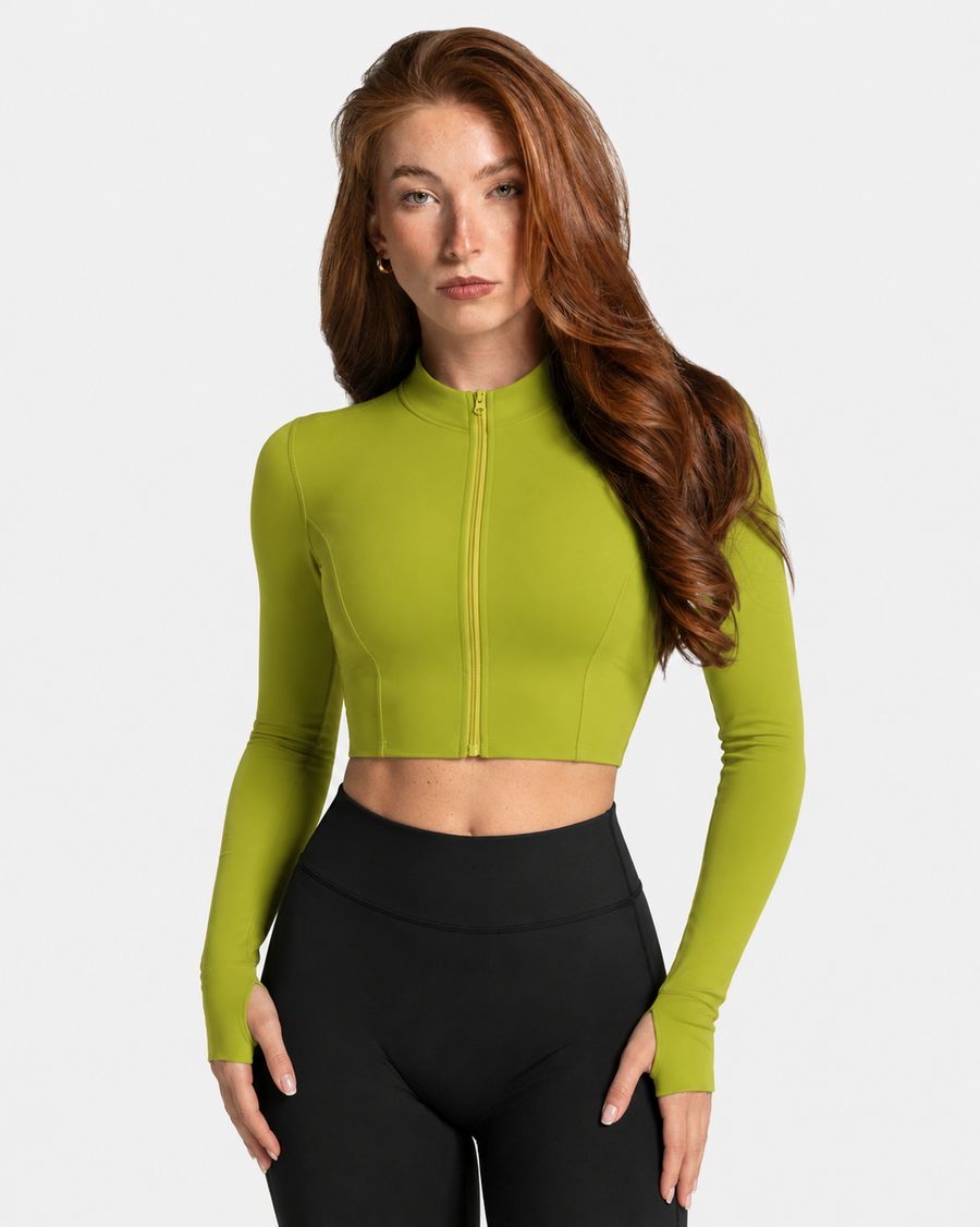 Petite Contour Zip Crop Top in Lemon Ginger