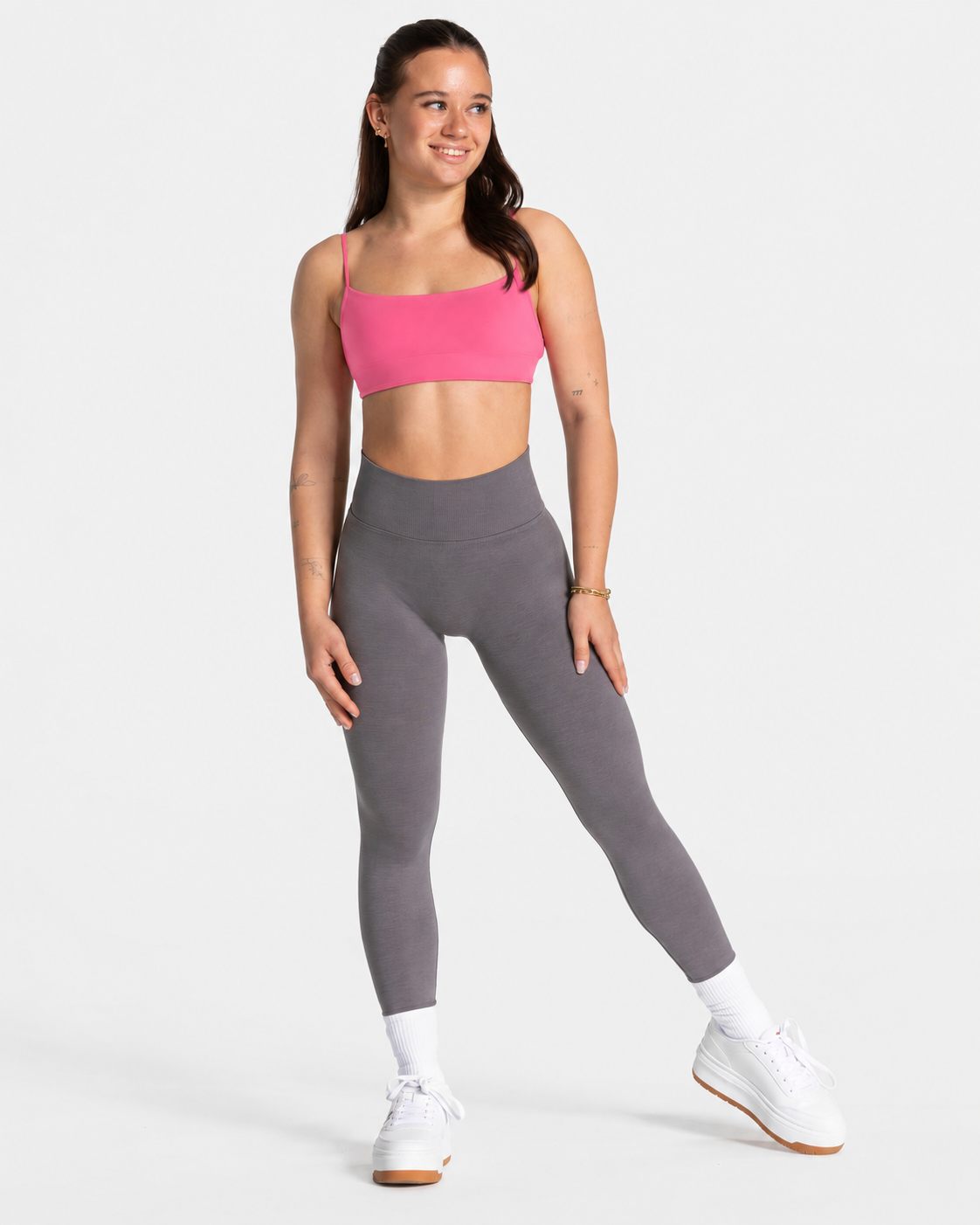 BEXIA Petite Padded Square Neck Cami Crop Top in Rose — full-length front view