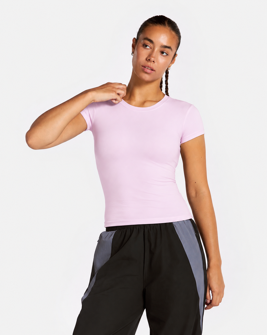 Petite Short Sleeve Fitted Tee in Lavender
