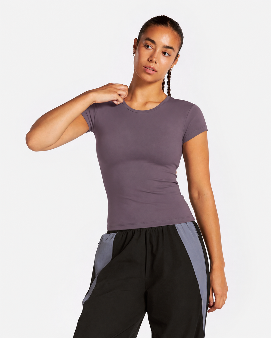 Petite Short Sleeve Fitted Tee in Magenta Red