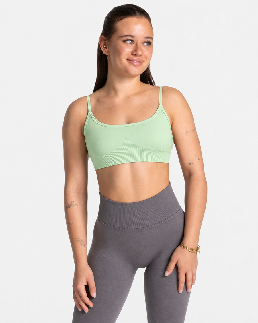 Petite Strappy Back Padded Crop Top in Green