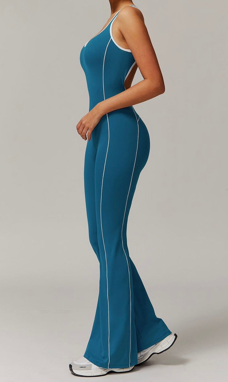 Contrast Binding Backless Cutout Jumpsuit