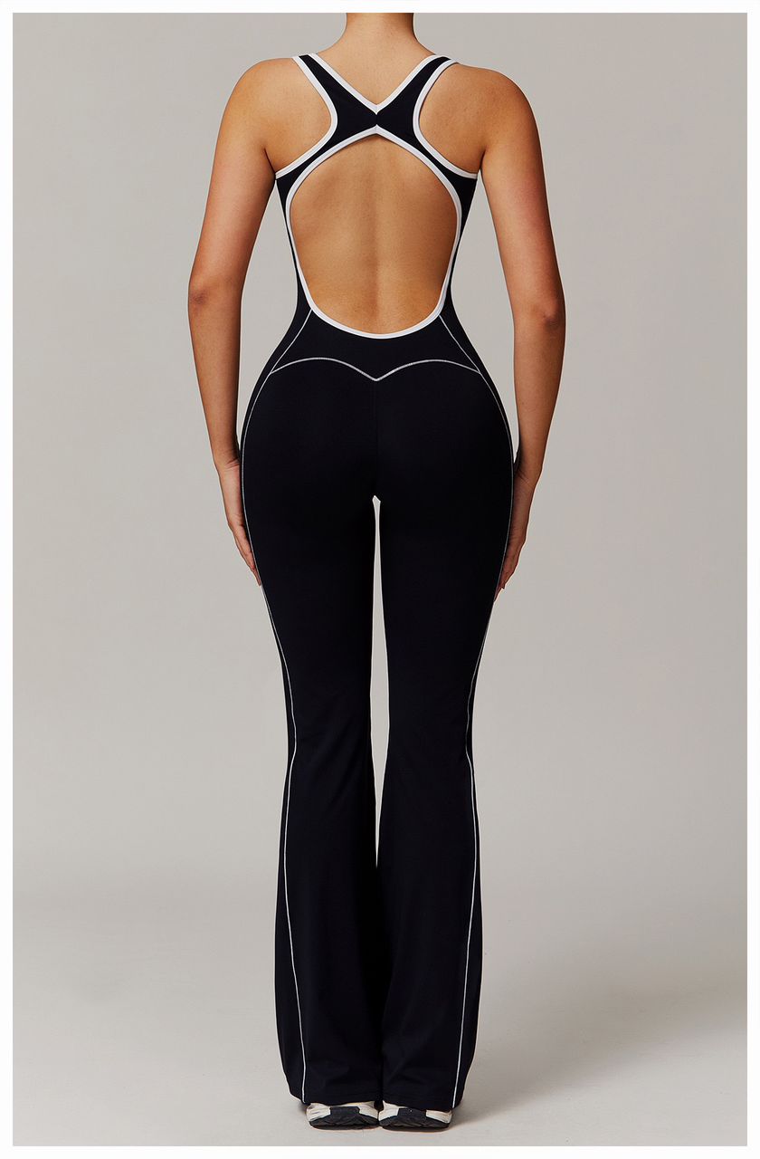 Contrast Binding Backless Cutout Jumpsuit