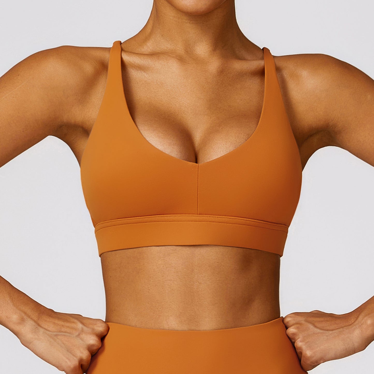 Cross Back Deep Neck Padded Sports Bra