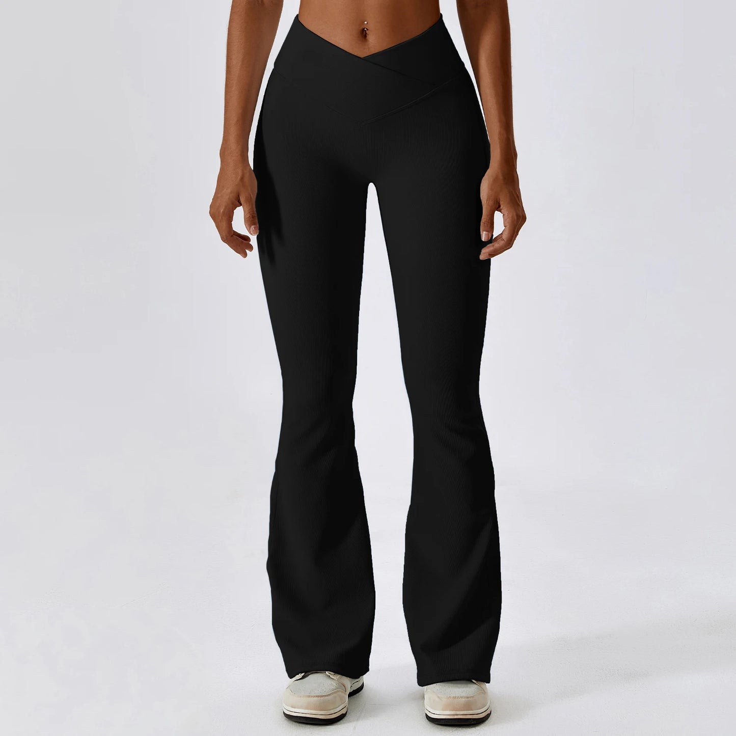 CROSS WAIST FLARED LEG LEGGINGS