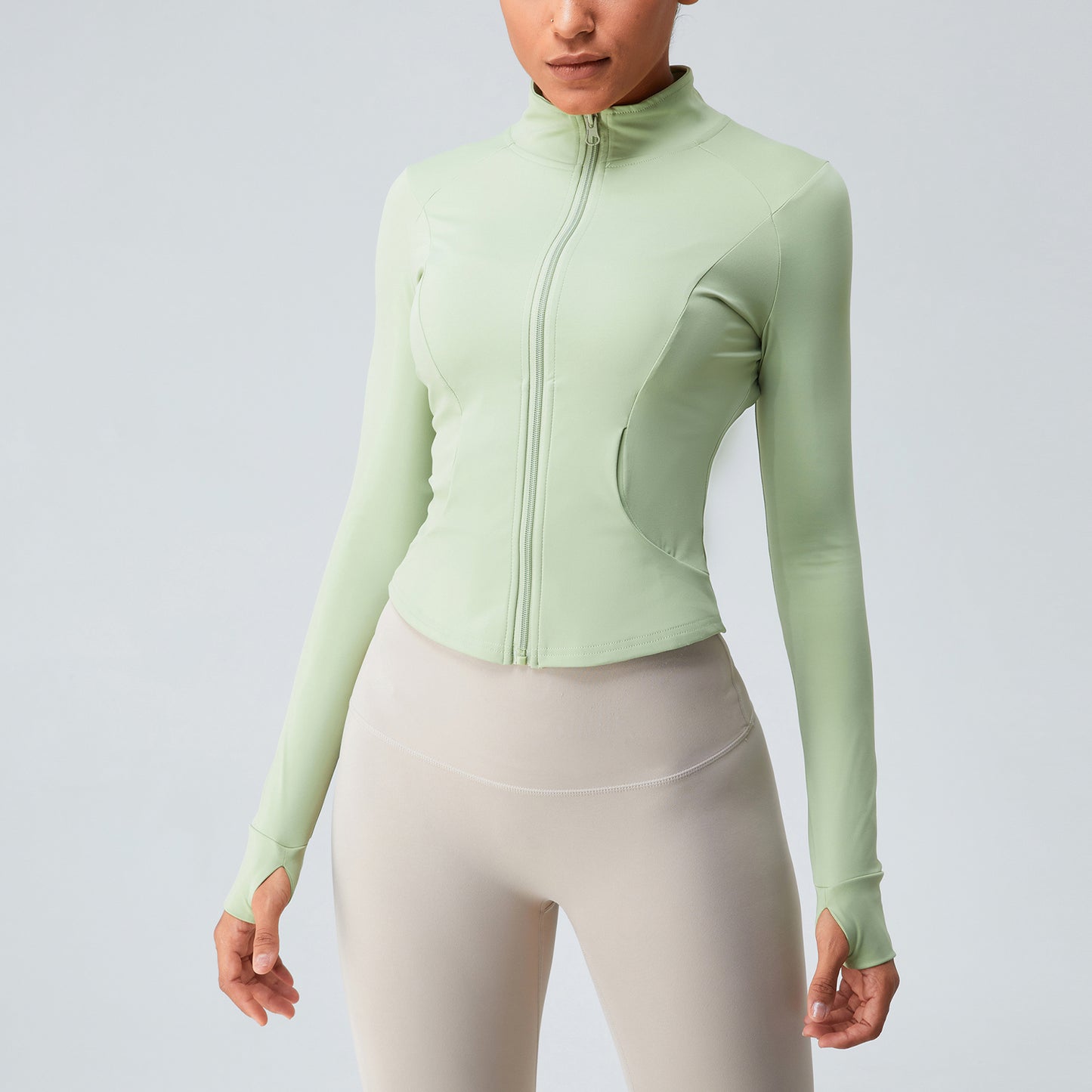THUMBHOLE SLEEVES INVISIBLE ZIP JACKET WITH POCKET