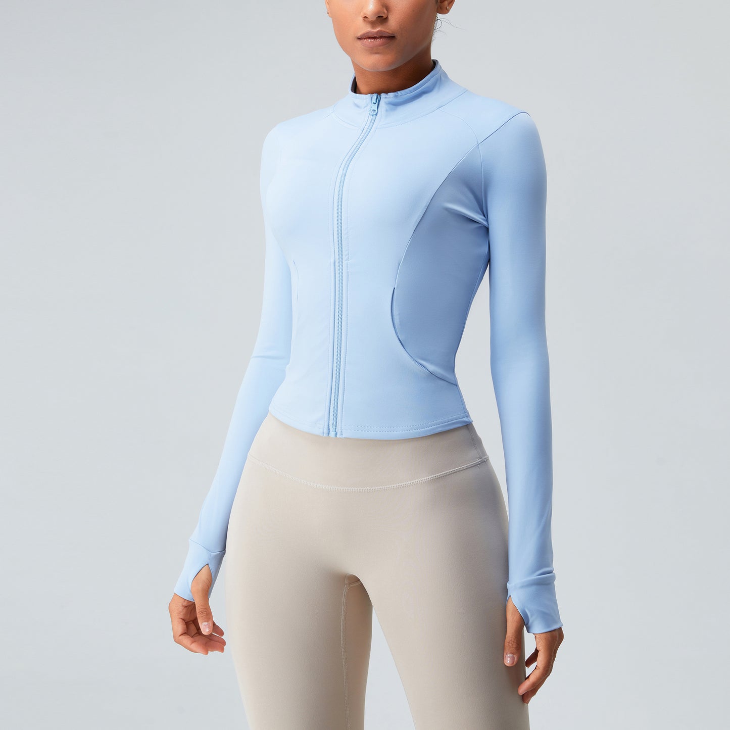 THUMBHOLE SLEEVES INVISIBLE ZIP JACKET WITH POCKET