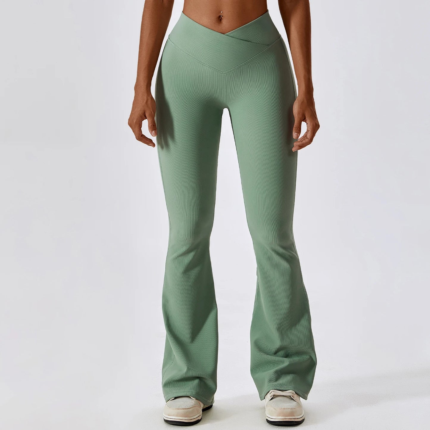 CROSS WAIST FLARED LEG LEGGINGS