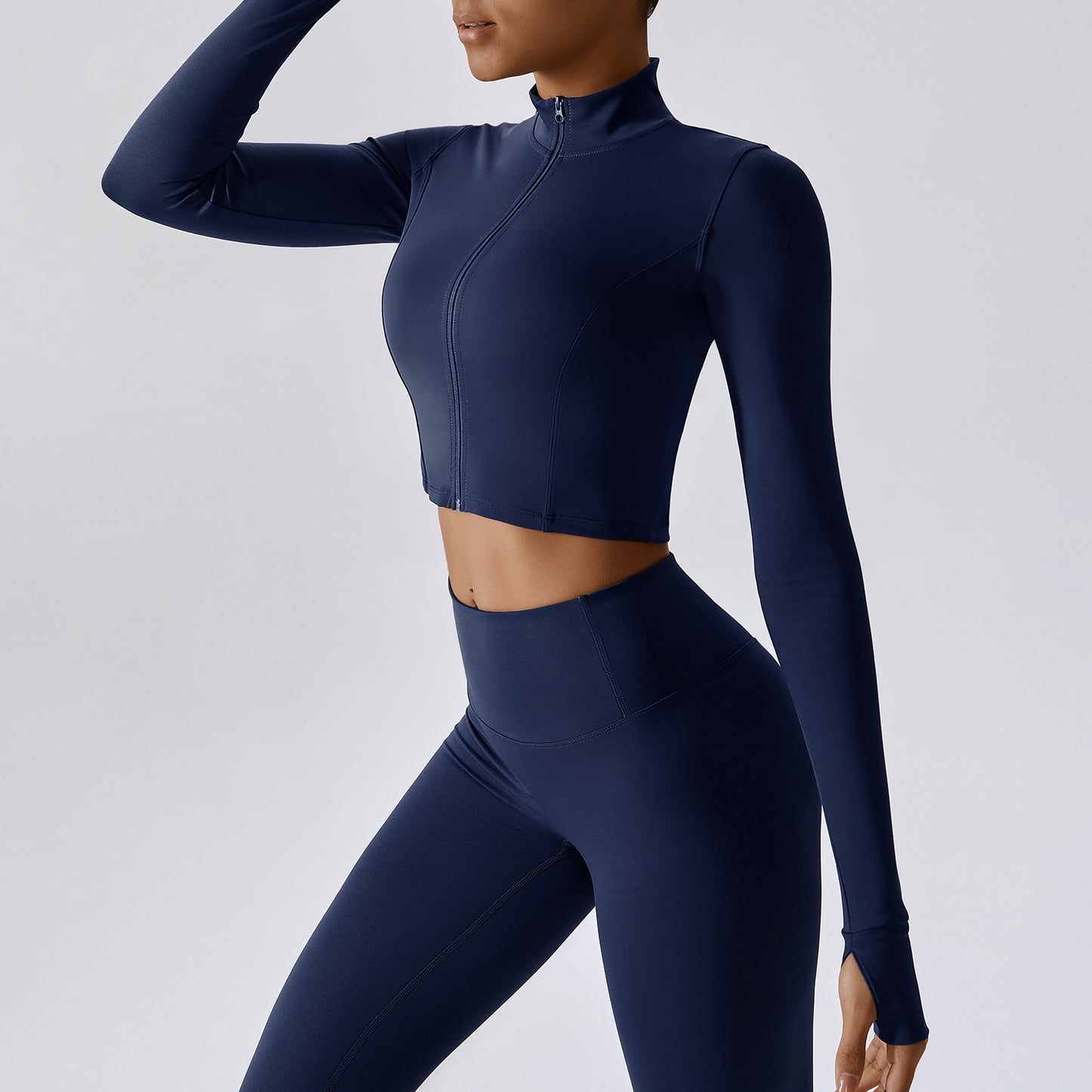 THUMBHOLE SLEEVES CROPPED ZIP UP RUNNING JACKET