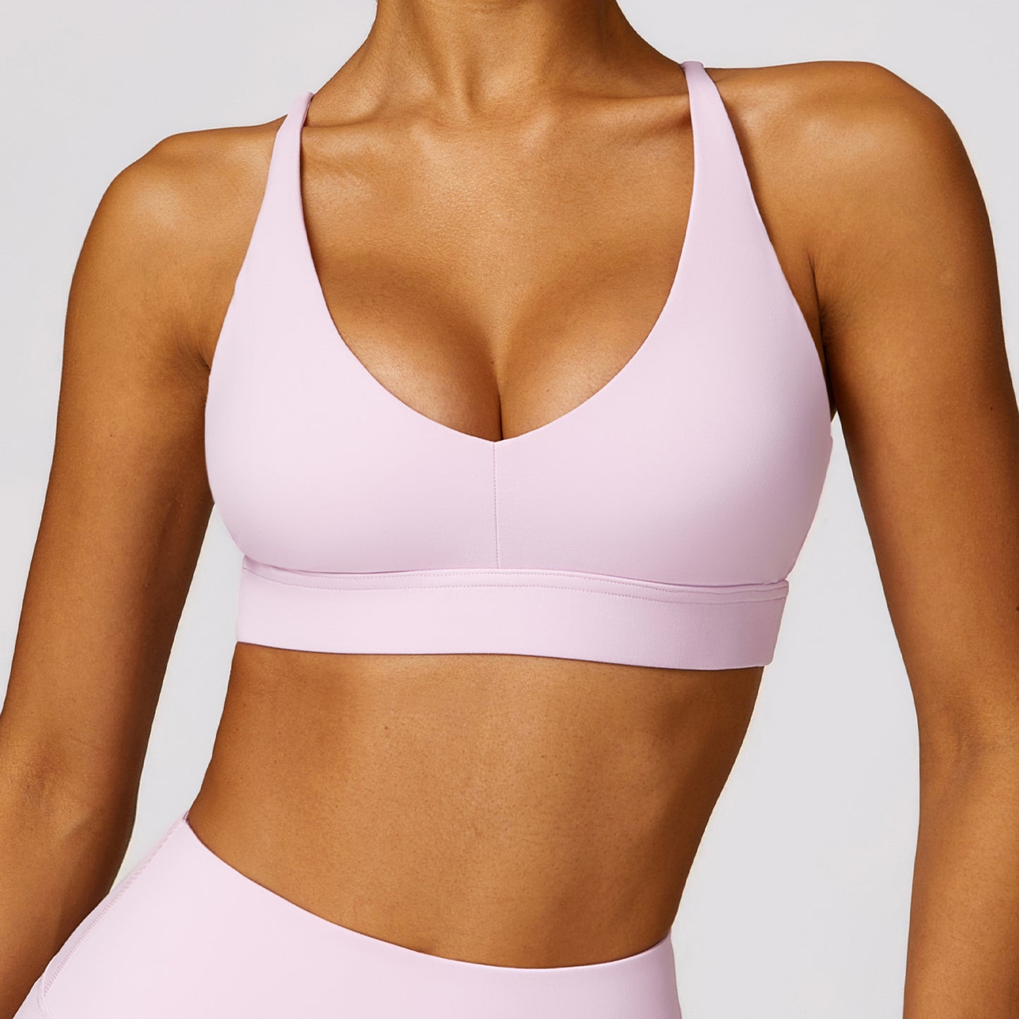 Cross Back Deep Neck Padded Sports Bra