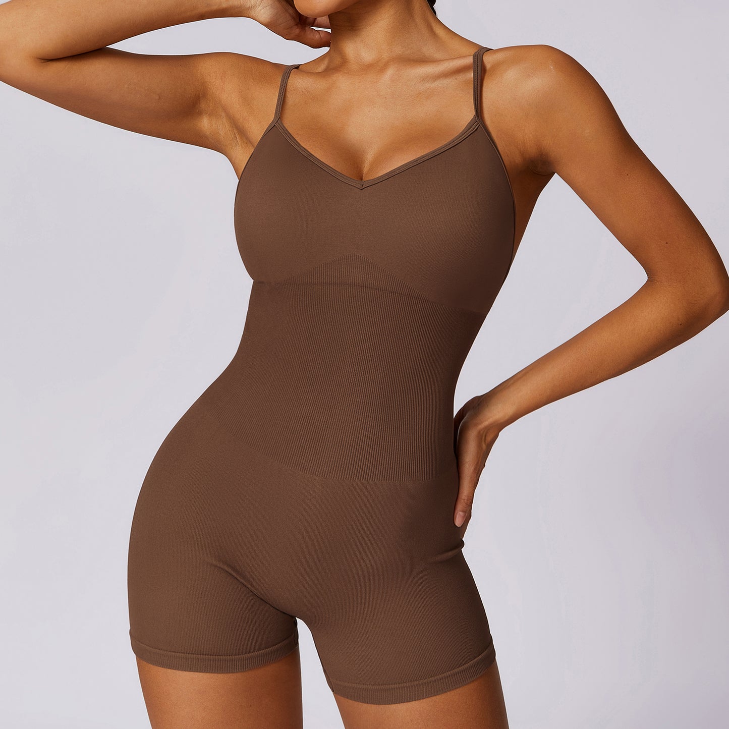 CROSS STRAP WAIST SCULPTING FIT JUMPSUIT