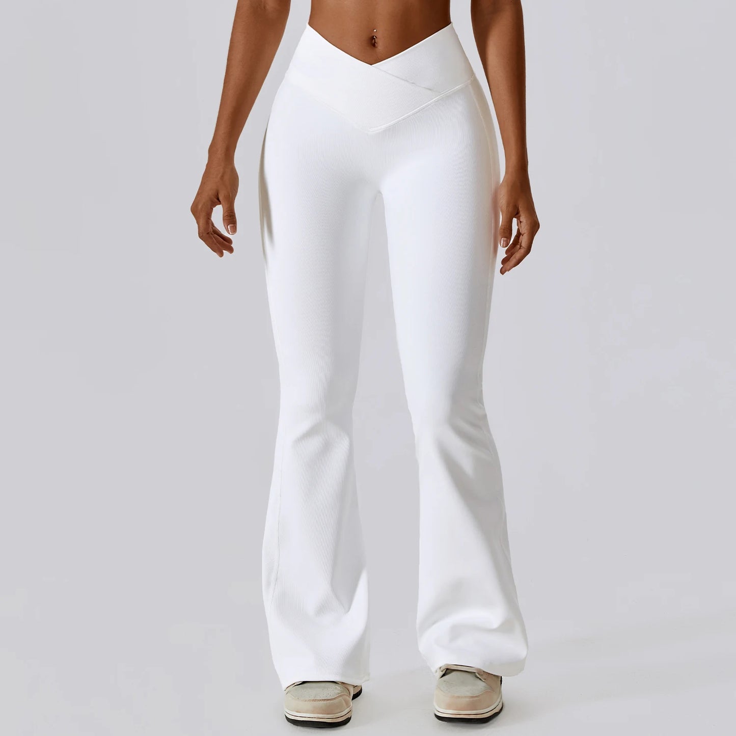 CROSS WAIST FLARED LEG LEGGINGS
