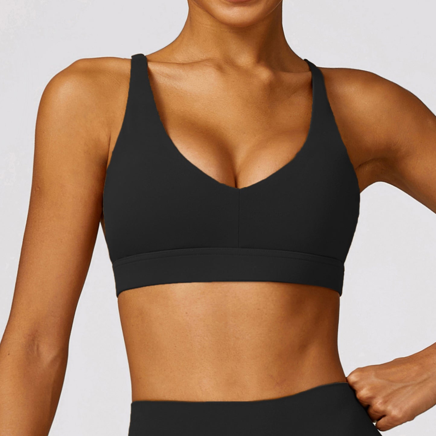 Cross Back Deep Neck Padded Sports Bra