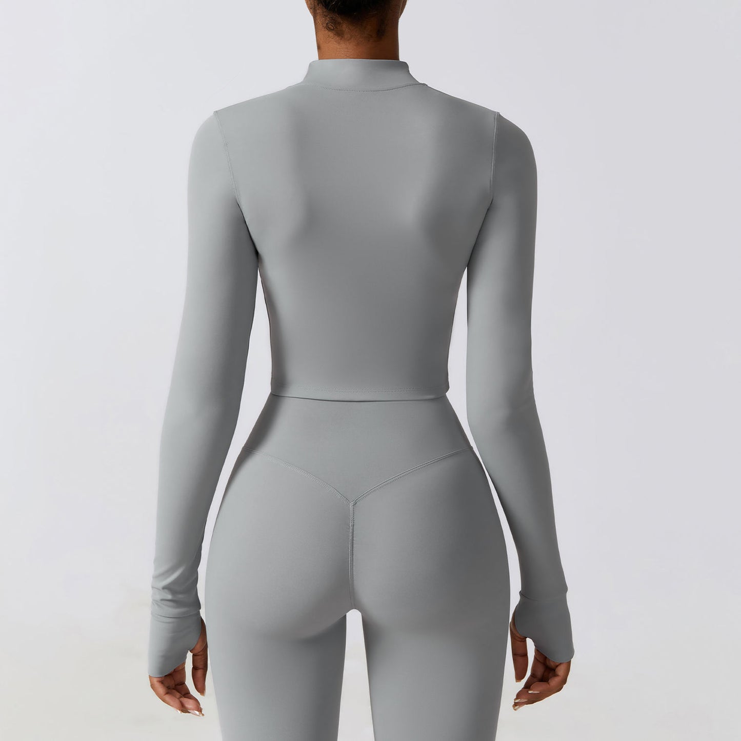 THUMBHOLE SLEEVES CROPPED ZIP UP RUNNING JACKET