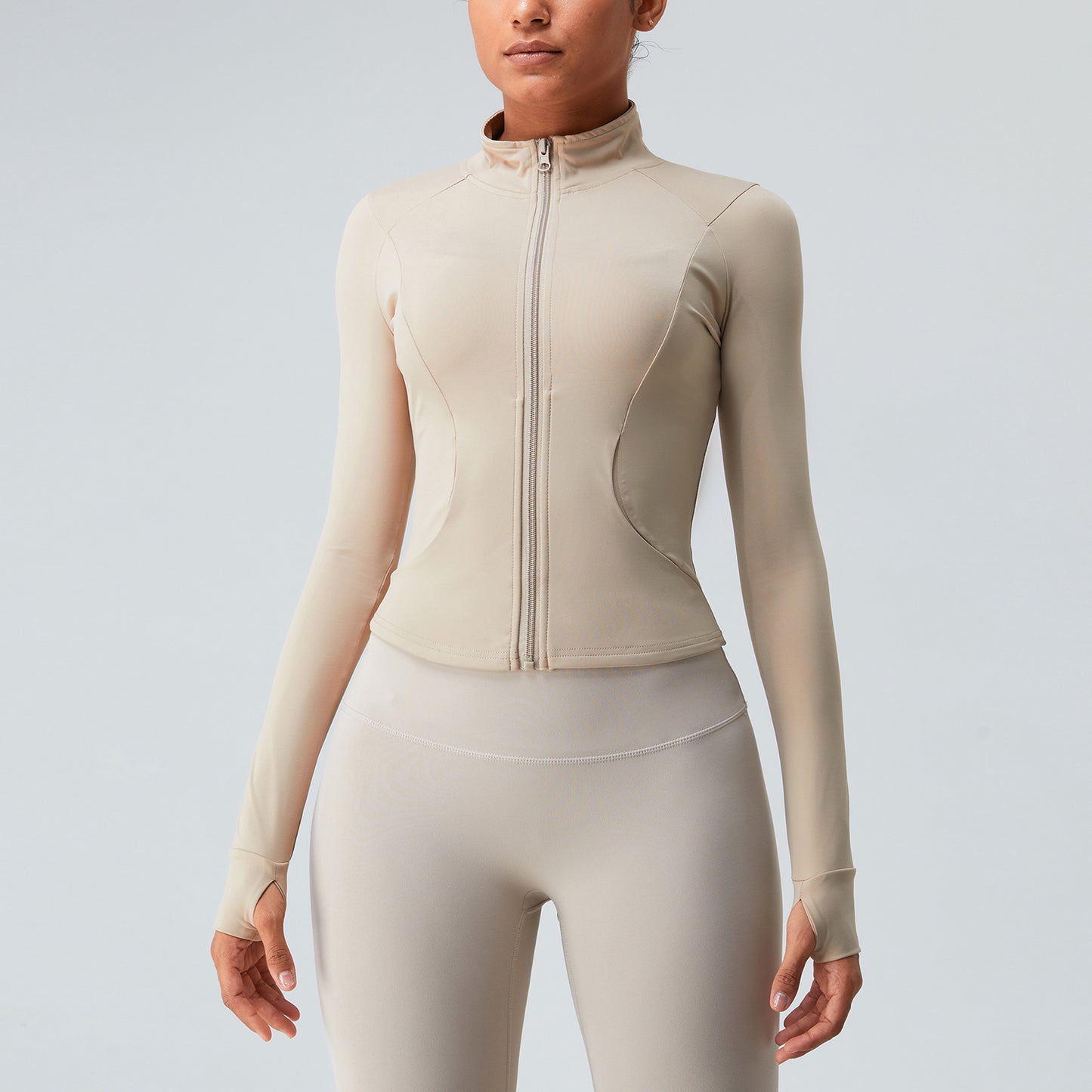 THUMBHOLE SLEEVES INVISIBLE ZIP JACKET WITH POCKET