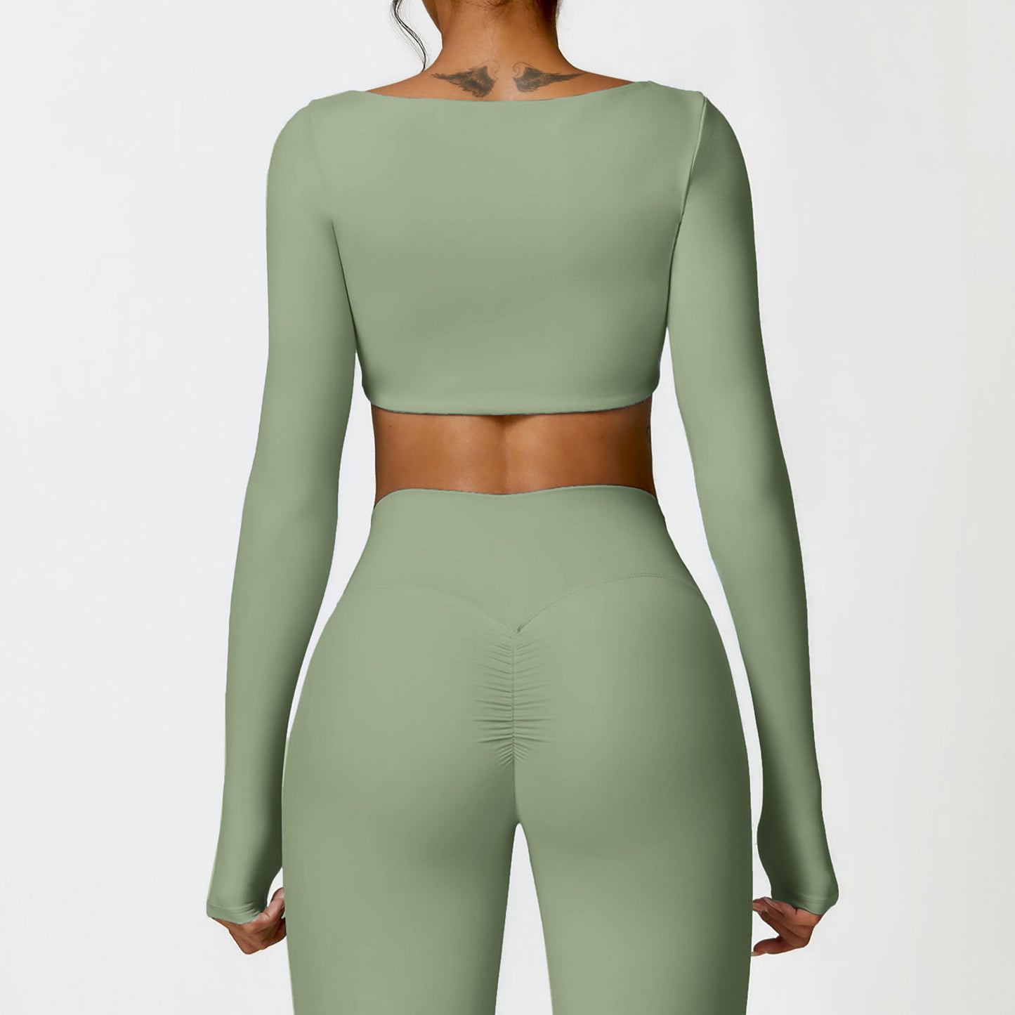 LONG SLEEVES DEEP NECK CROP TOP