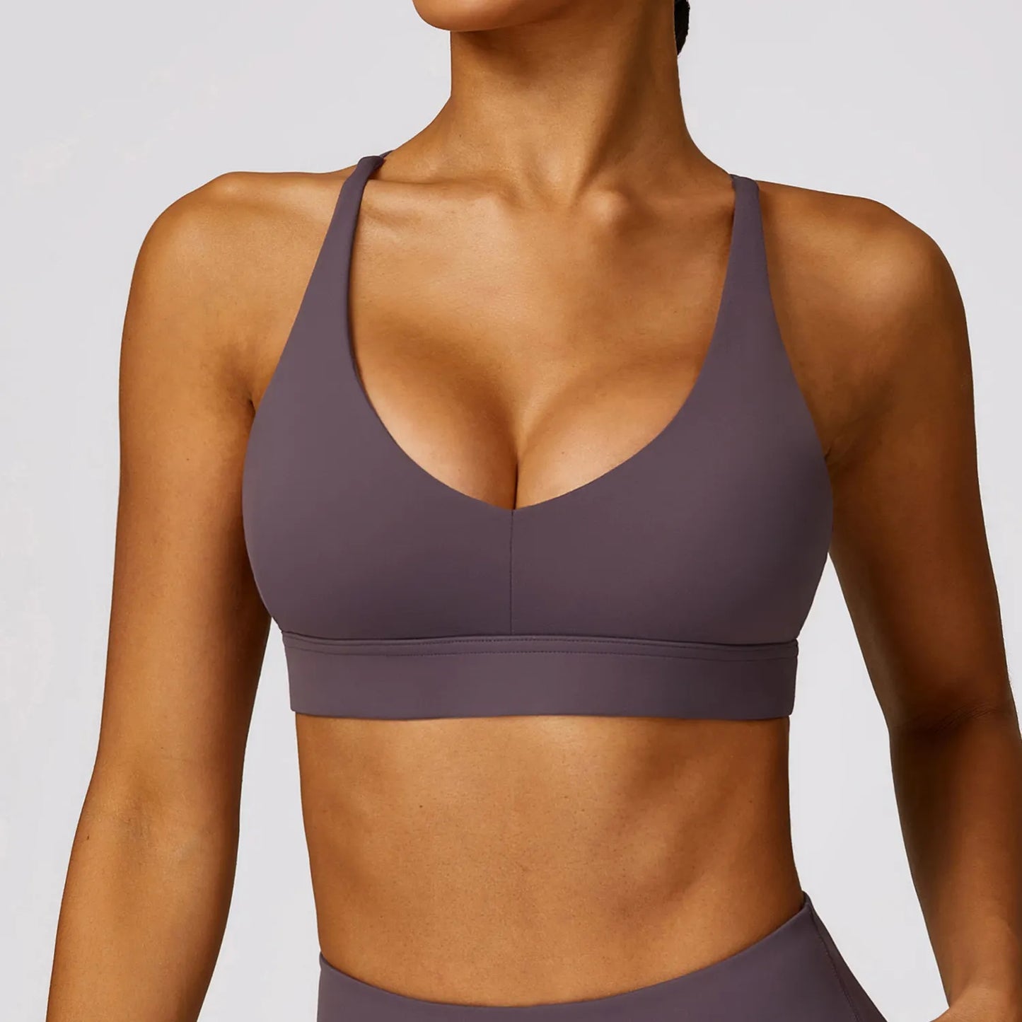 Cross Back Deep Neck Padded Sports Bra