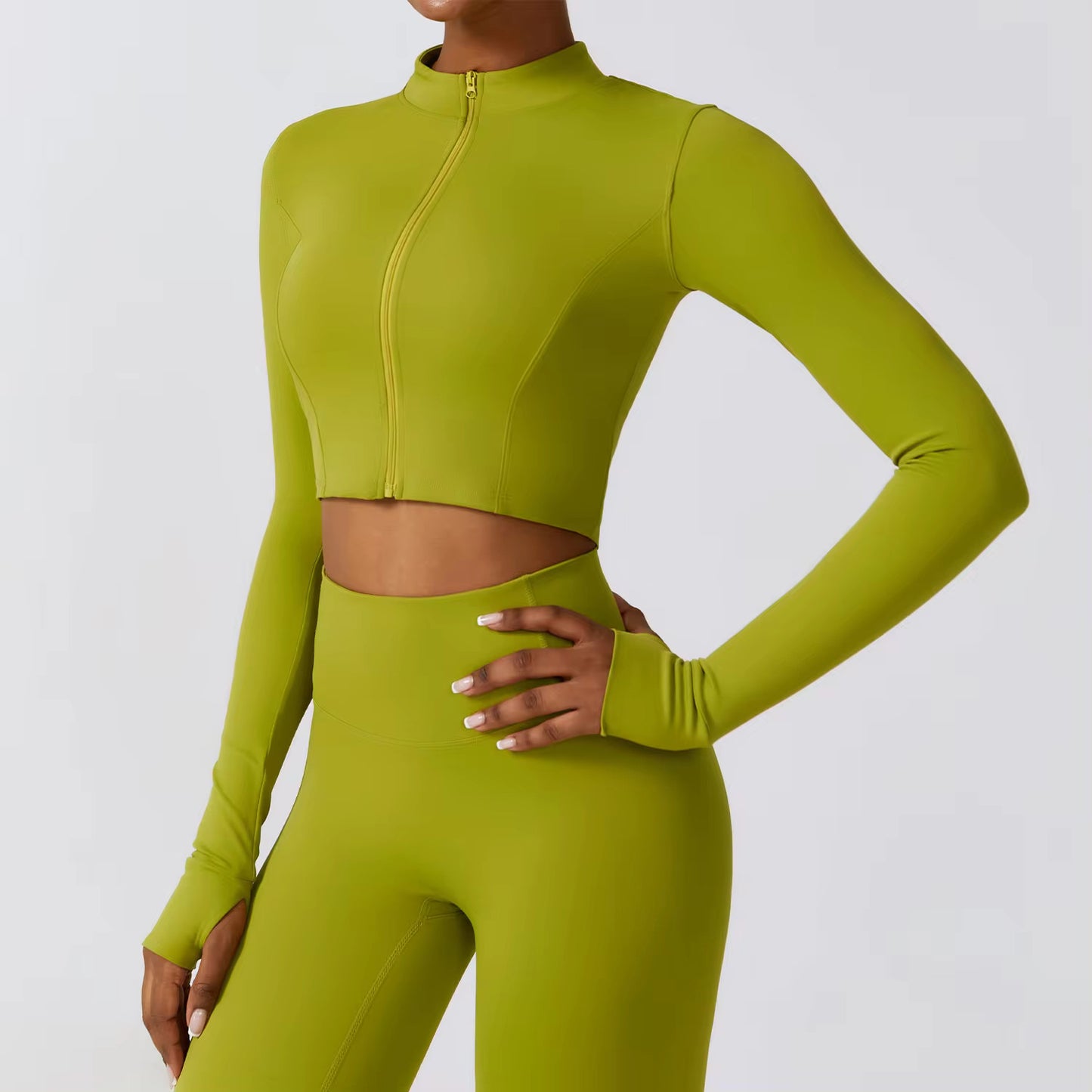 THUMBHOLE SLEEVES CROPPED ZIP UP RUNNING JACKET