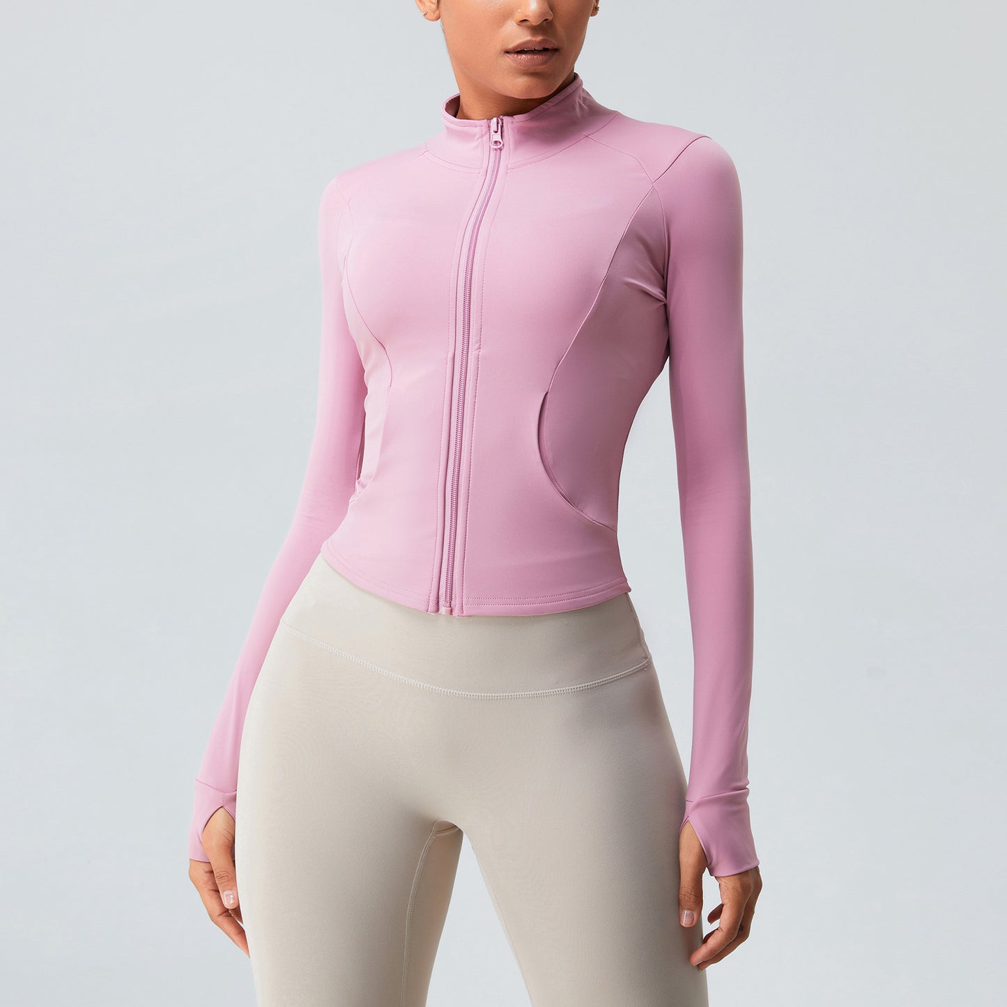 THUMBHOLE SLEEVES INVISIBLE ZIP JACKET WITH POCKET
