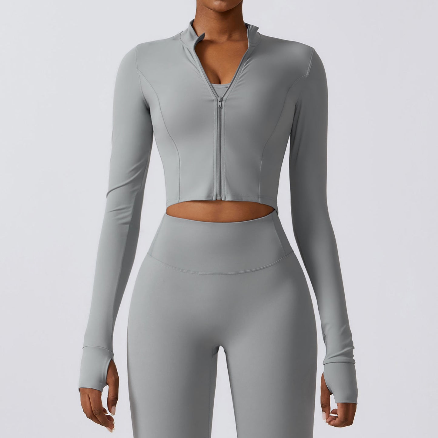 THUMBHOLE SLEEVES CROPPED ZIP UP RUNNING JACKET