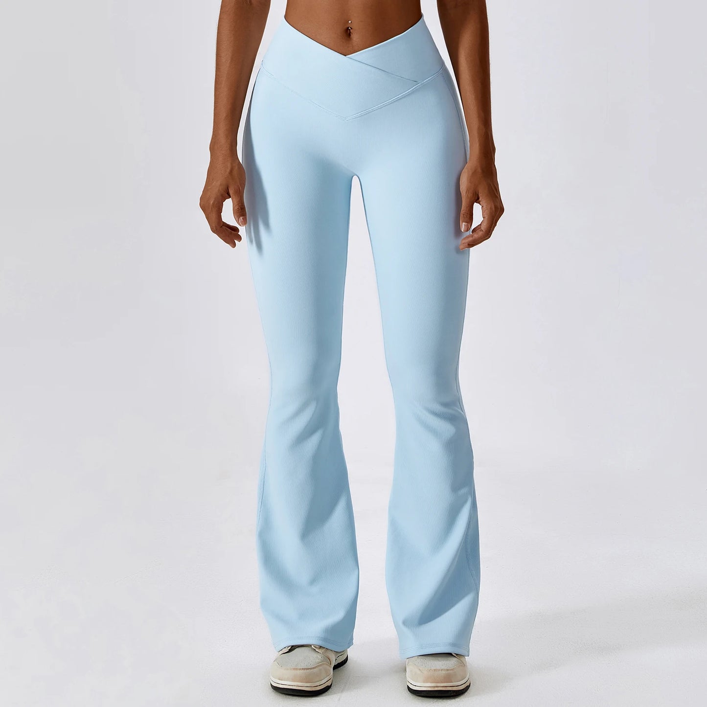 CROSS WAIST FLARED LEG LEGGINGS