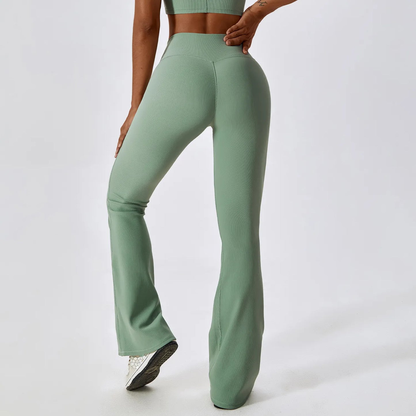CROSS WAIST FLARED LEG LEGGINGS