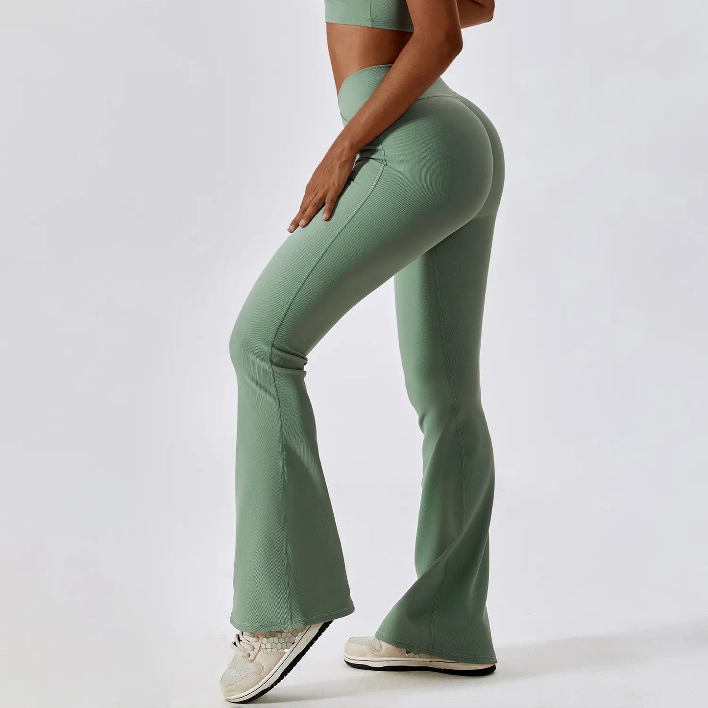 CROSS WAIST FLARED LEG LEGGINGS