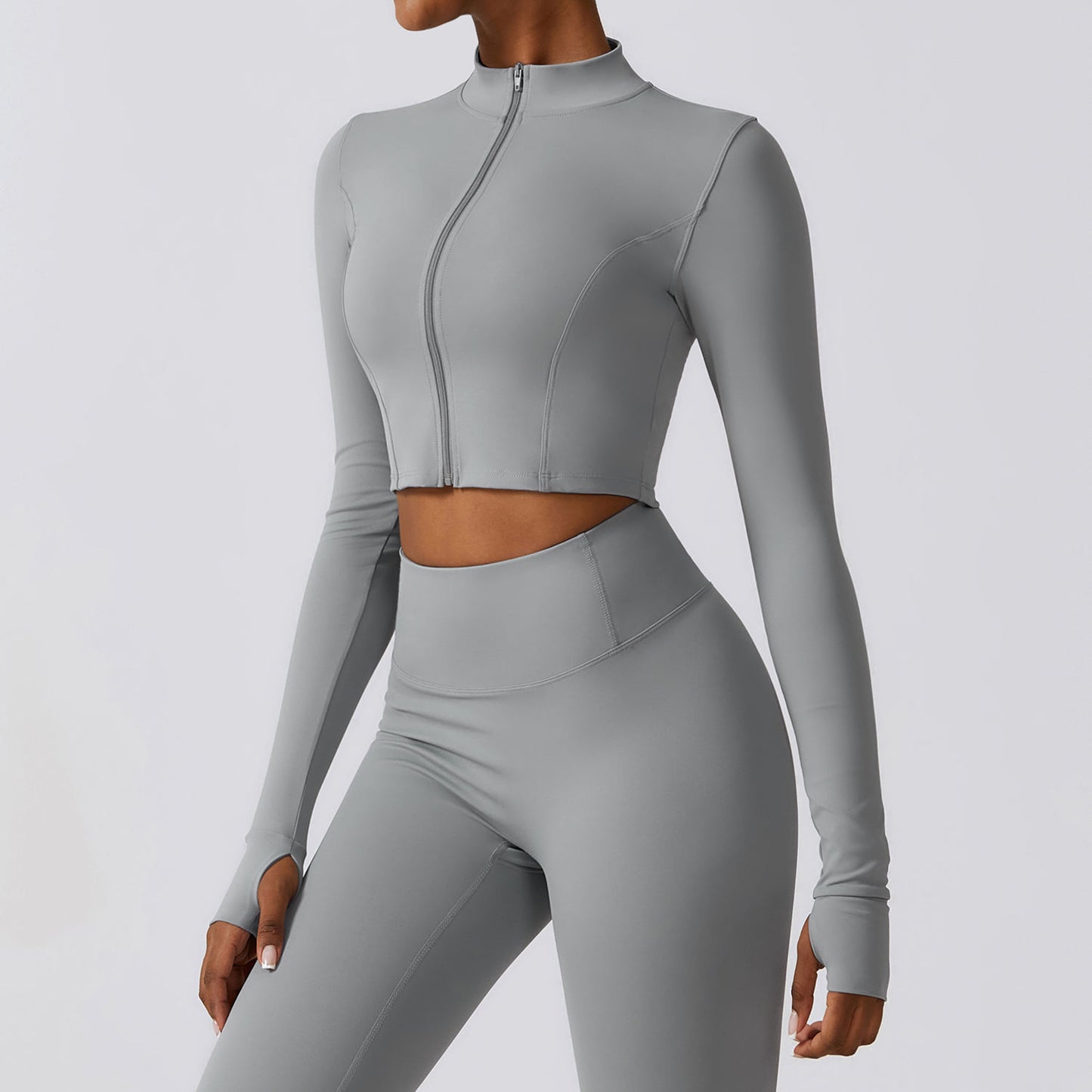 THUMBHOLE SLEEVES CROPPED ZIP UP RUNNING JACKET