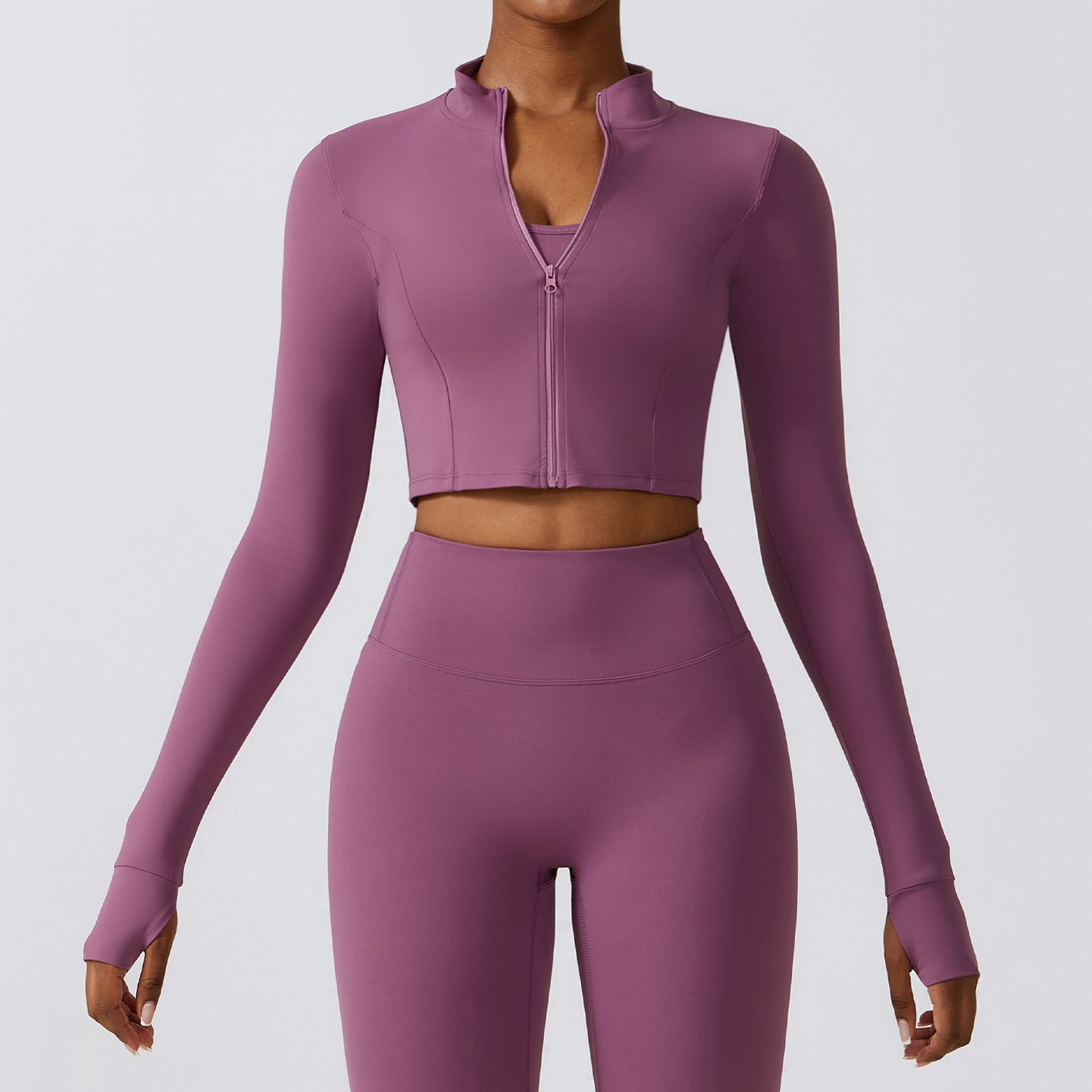 THUMBHOLE SLEEVES CROPPED ZIP UP RUNNING JACKET