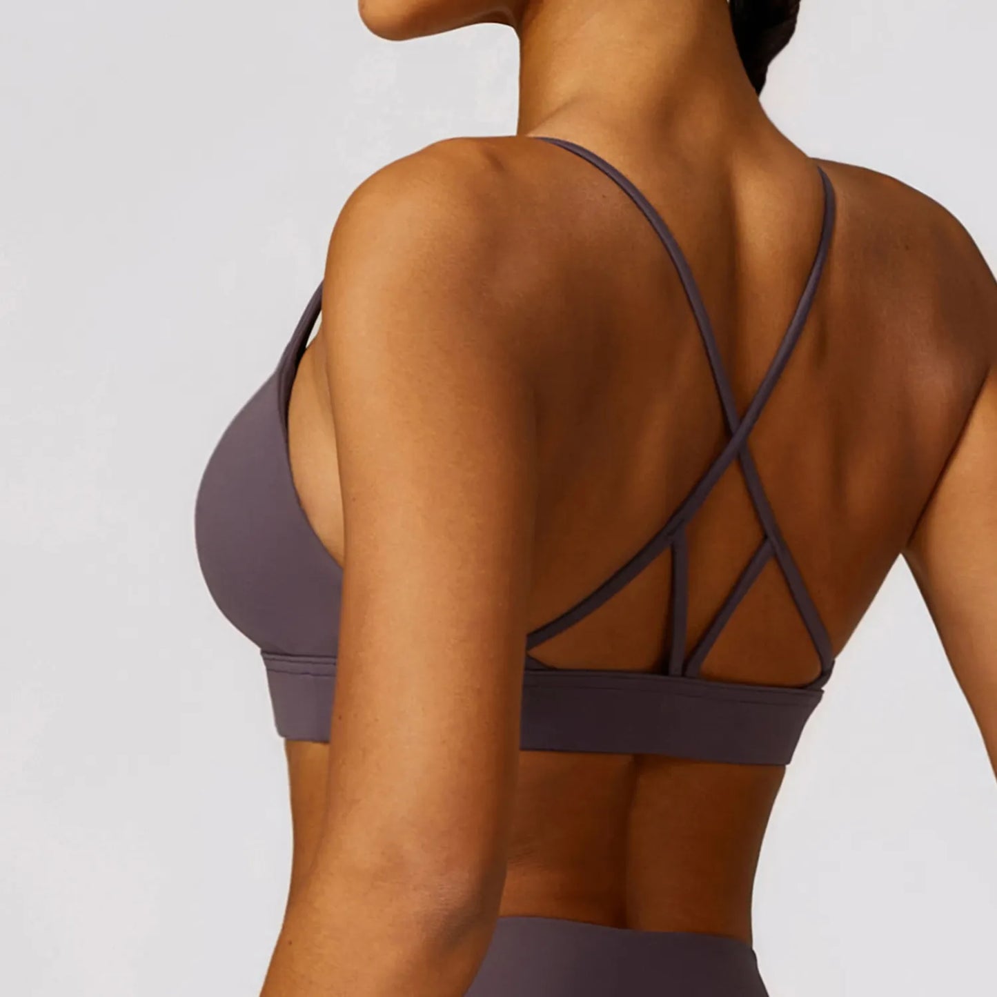 Cross Back Deep Neck Padded Sports Bra
