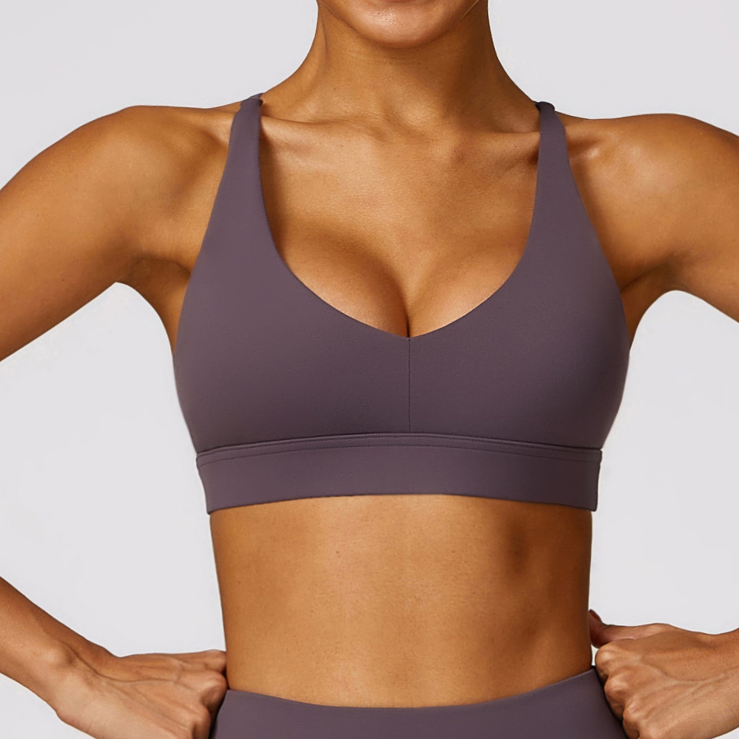 Cross Back Deep Neck Padded Sports Bra
