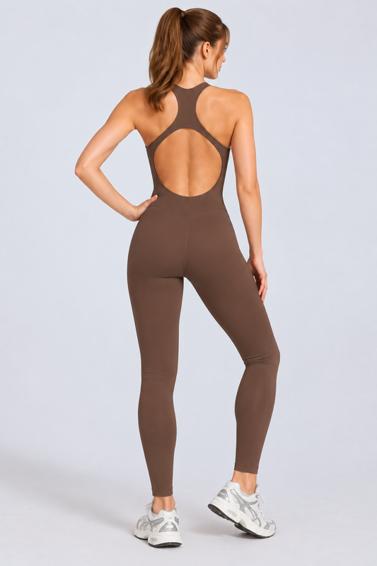 Petite Contour Cutout Jumpsuit in Brown