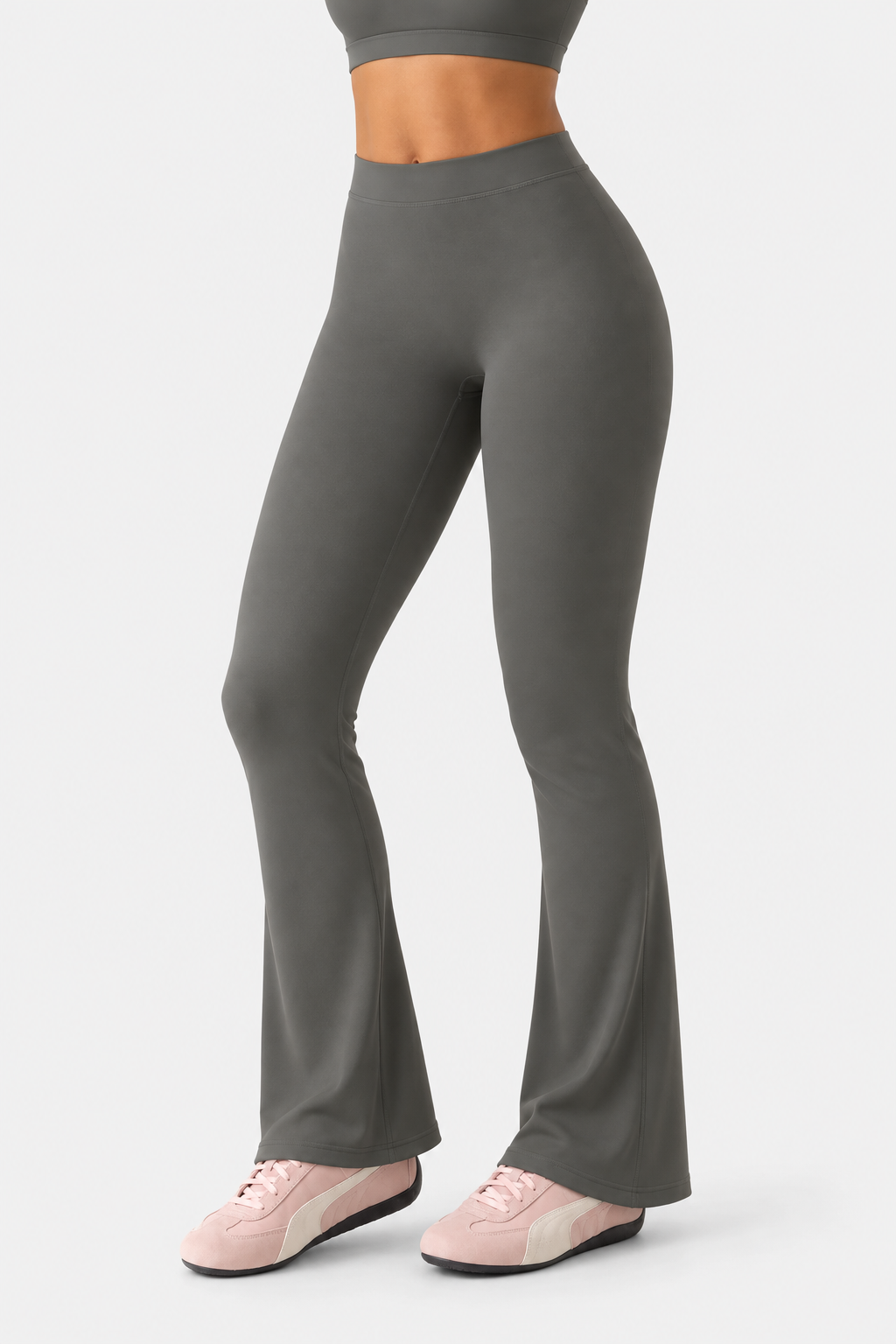 Petite Scrunch Flared Leggings in Charcoal