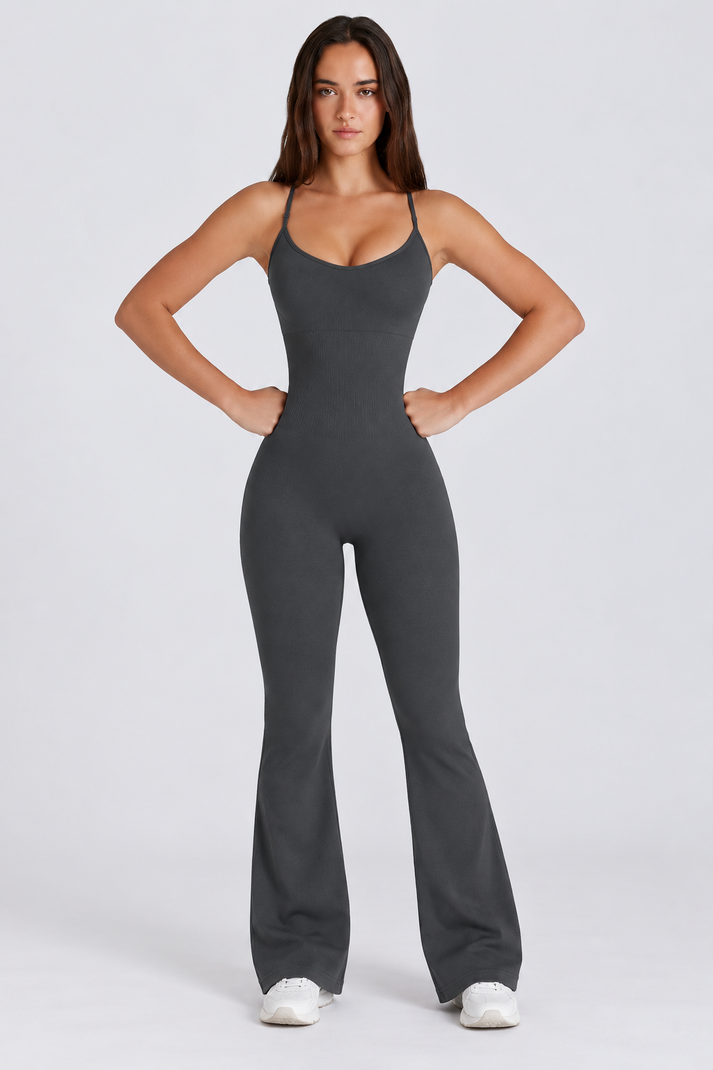 Petite Contour Flared Cami Jumpsuit in Charcoal