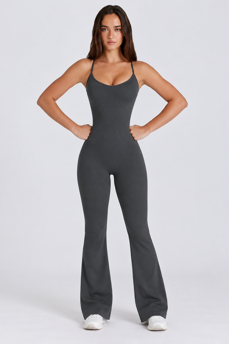 Petite Contour Flared Cami Jumpsuit in Charcoal