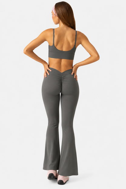 Petite Scrunch Flared Leggings in Charcoal