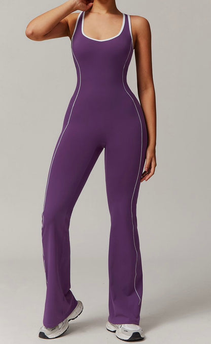 Contrast Binding Backless Cutout Jumpsuit